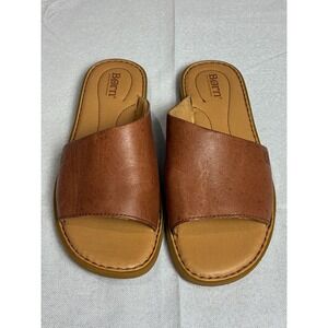 Born Brown Leather Slide Sandals Womens 8M Flats F072906 COK24